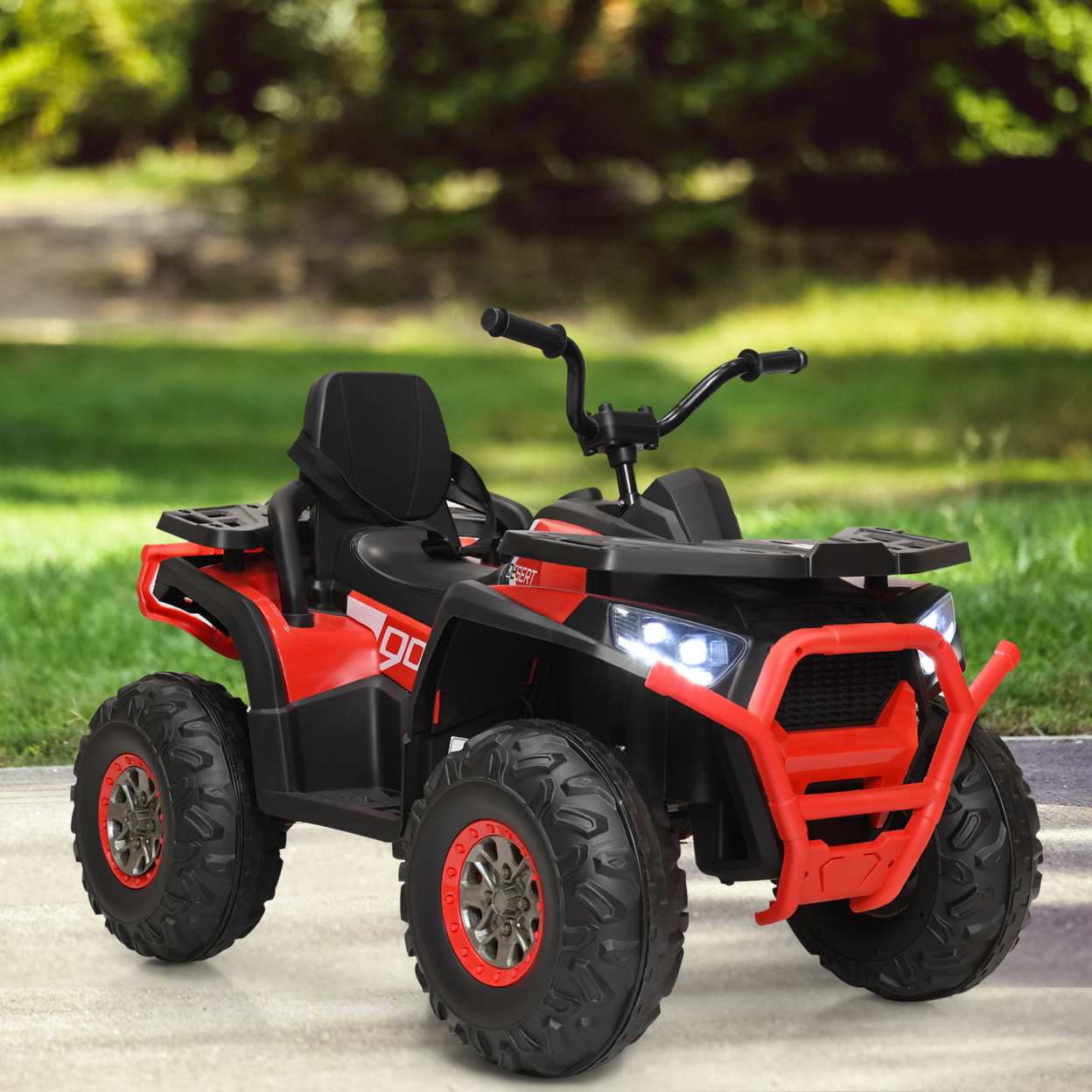 12V Electric Kids Ride On Car ATV 4-Wheeler Quad W/ LED Light Black/Red/White - Red