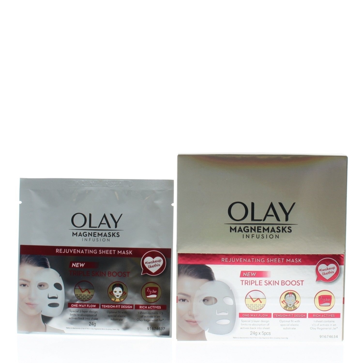 Olay Magnemasks Infusion Rejuvenating Sheet Mask - New Triple Skin Boost 5pcs X 24g