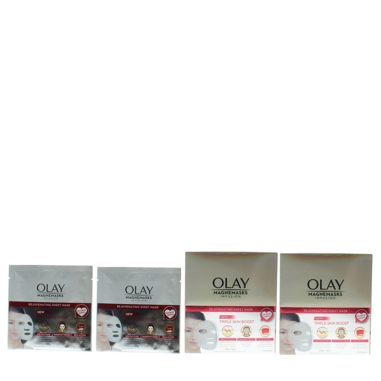 Olay Magnemasks Infusion Rejuvenating Sheet Mask - New Triple Skin Boost 5pcs X 24g (2 Pack)