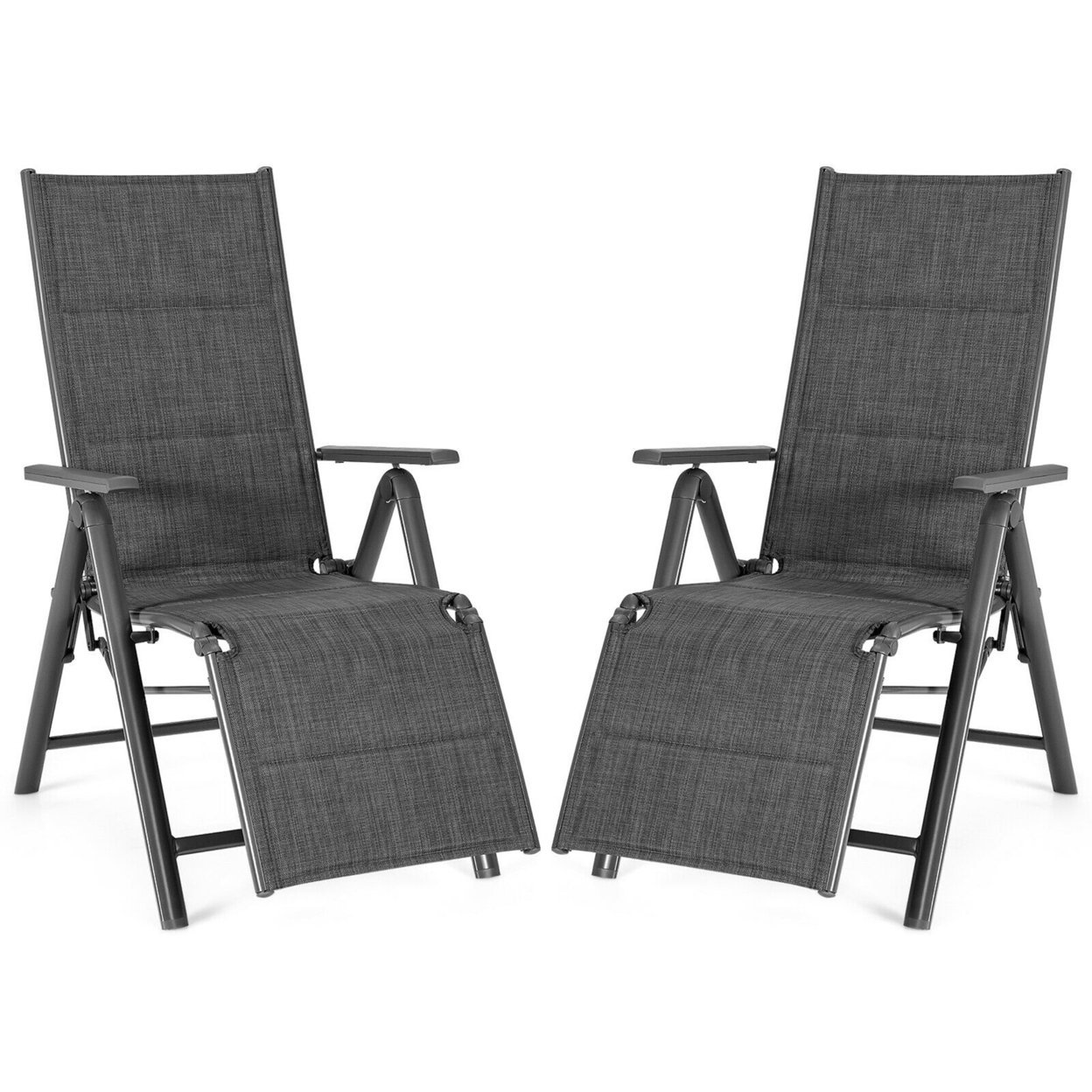 2PCS Patio Reclining Lounge Chair Adjustable Cotton-padded Folding Chair