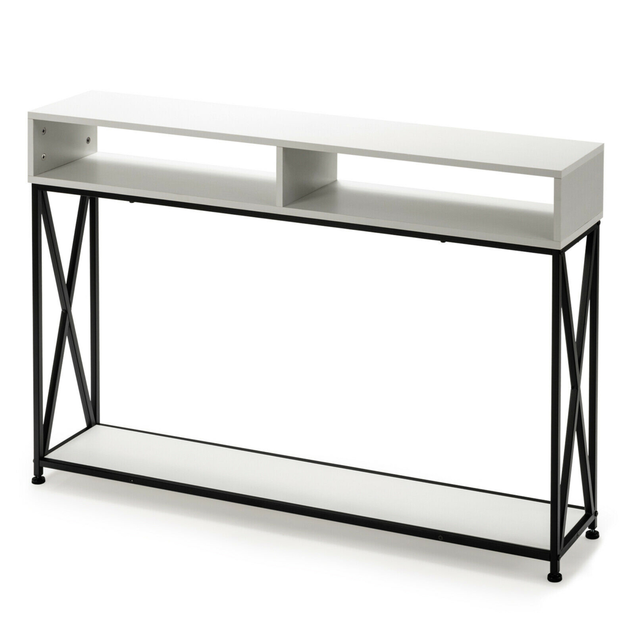 Console Table With Open Shelf And Storage Compartments Steel Frame - White