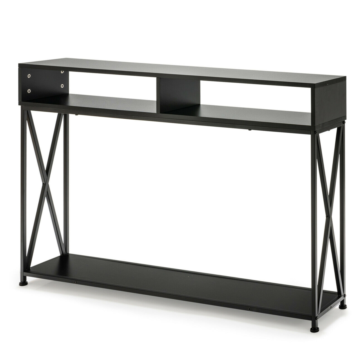 Console Table With Open Shelf And Storage Compartments Steel Frame - Black