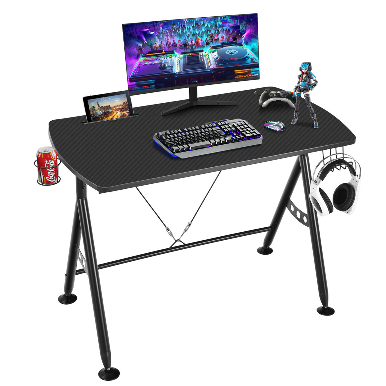 Y-shaped Gaming Desk Home Office Computer Table W/ Phone Slot & Cup Holder