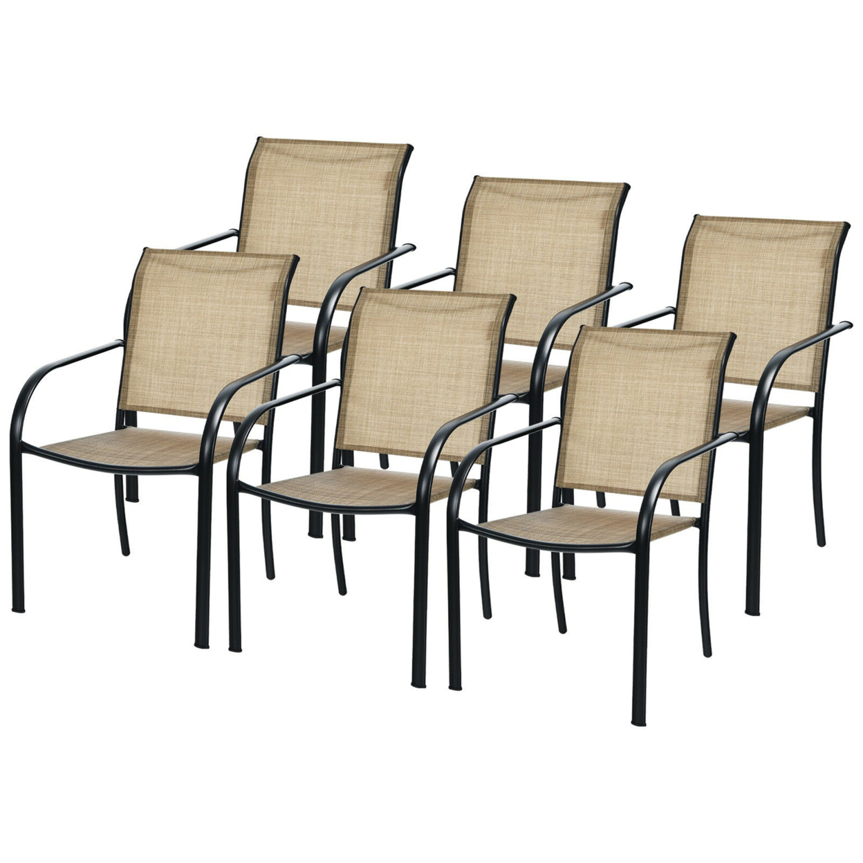 Gymax Patio Dining Chair Outdoor Stackable Armchair Backyard Garden - 6 Pcs