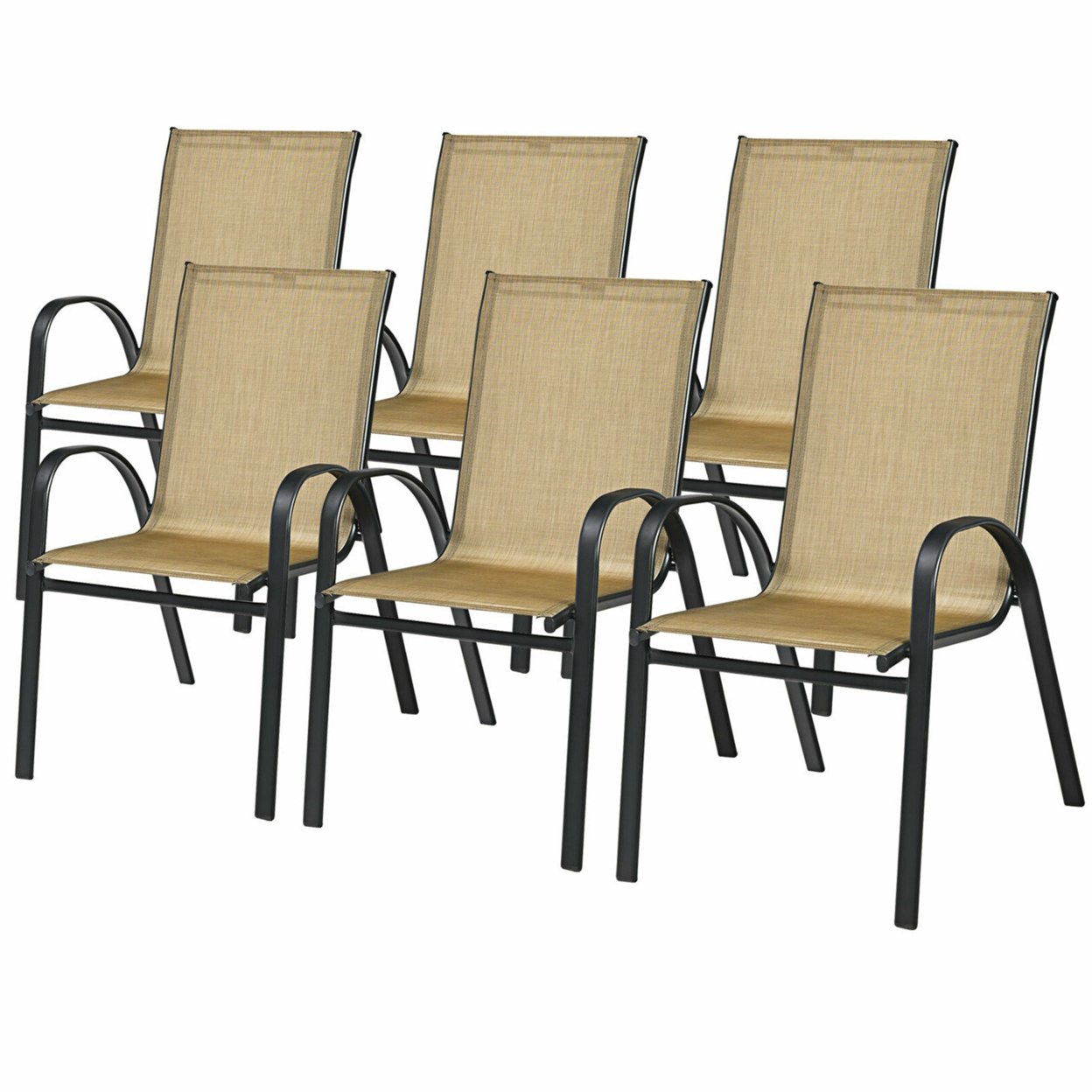 Gymax Patio Dining Chair Outdoor Stackable Armchair W/ Breathable Fabric - 6 Pcs