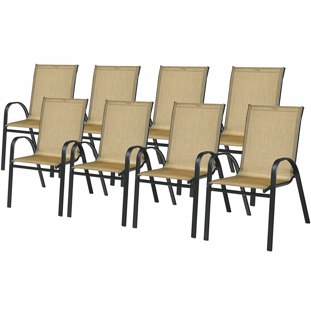 Gymax Patio Dining Chair Outdoor Stackable Armchair W/ Breathable Fabric - 8 Pcs