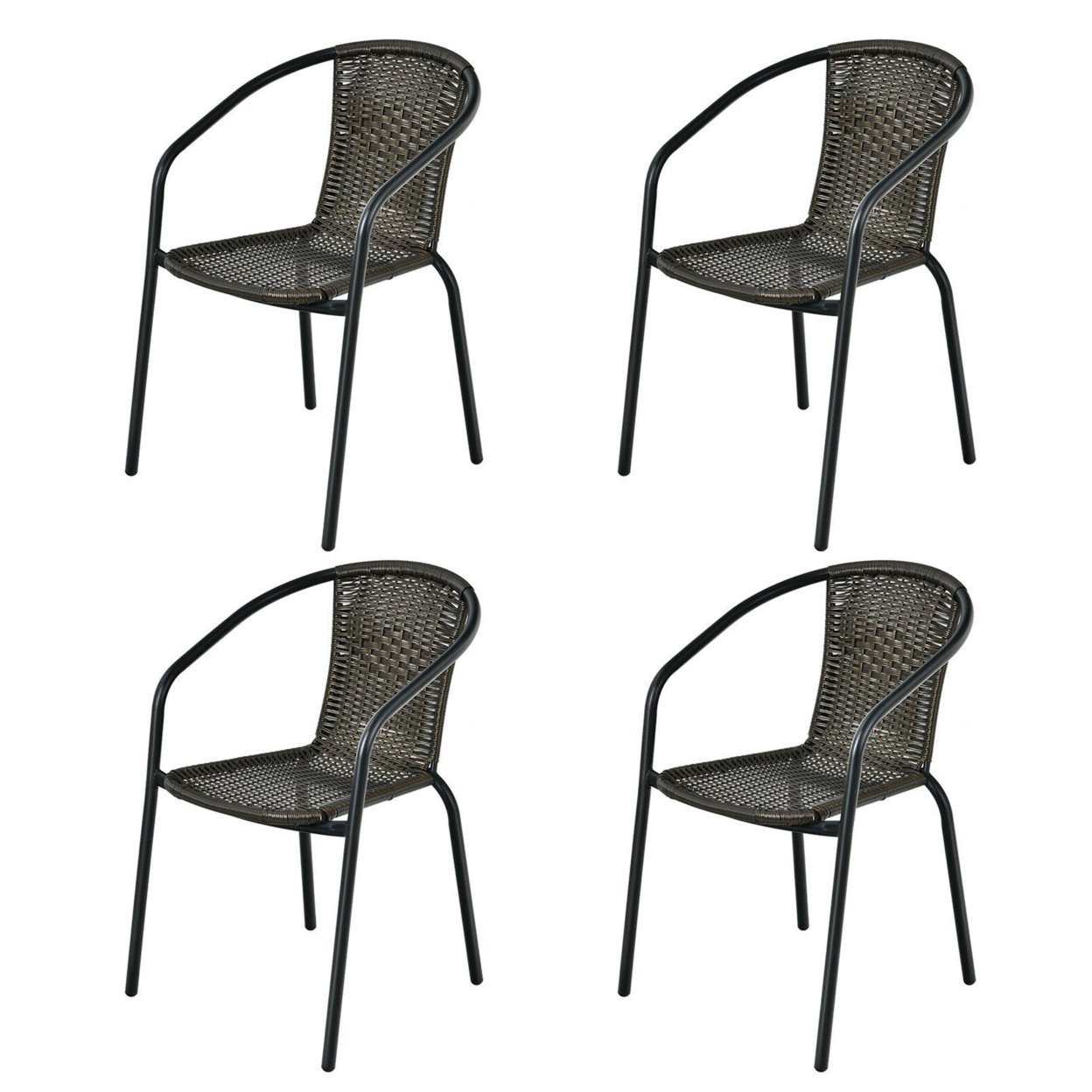 Gymax Patio Rattan Dining Chair Outdoor Stackable Armchair Yard Garden - Brown, 6 Pcs
