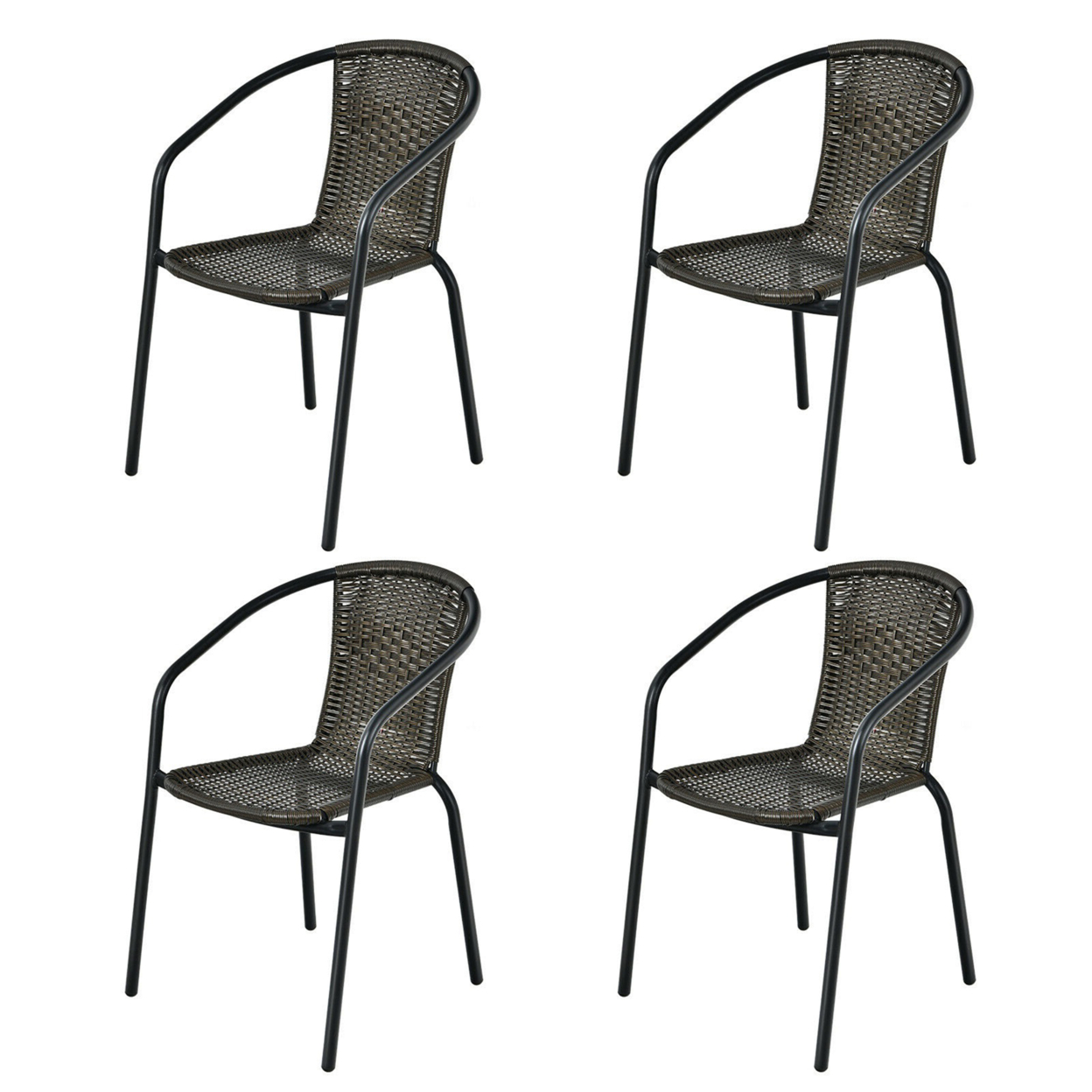 Gymax Patio Rattan Dining Chair Outdoor Stackable Armchair Yard Garden - Black, 10 Pcs