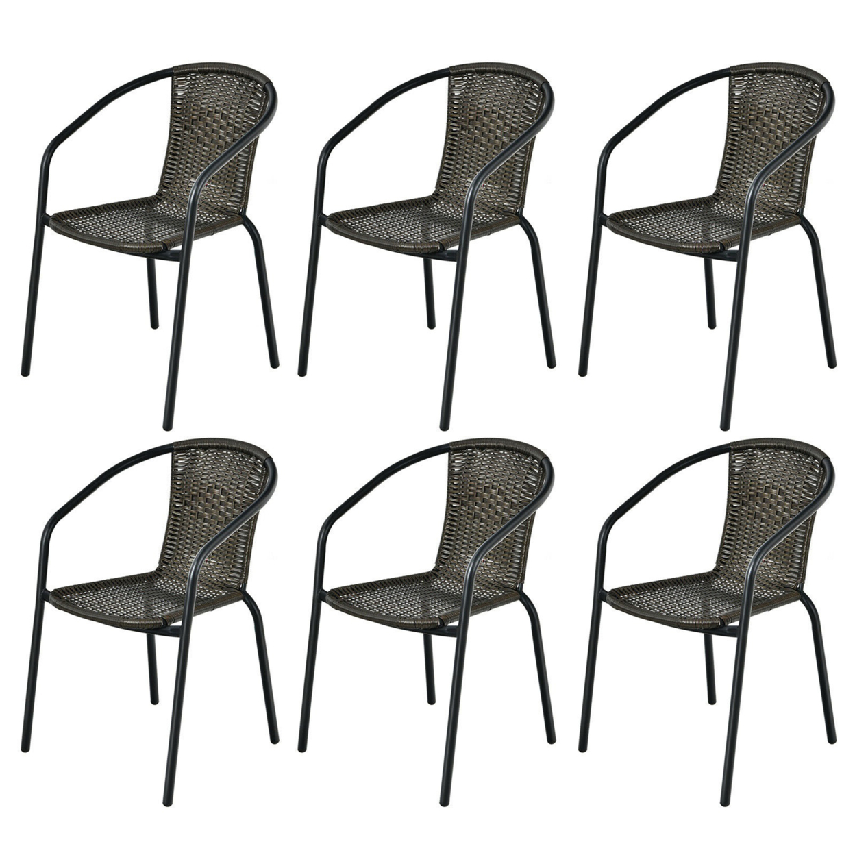 Gymax Patio Rattan Dining Chair Outdoor Stackable Armchair Yard Garden - Black, 6 Pcs