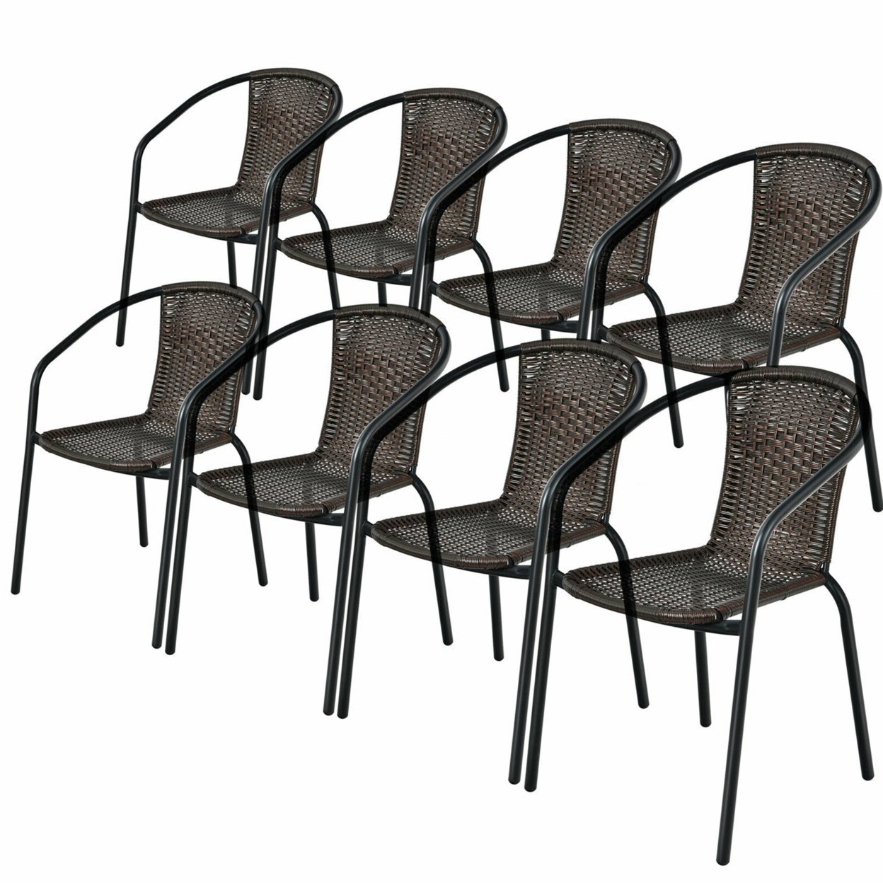 Gymax Patio Rattan Dining Chair Outdoor Stackable Armchair Yard Garden - Brown, 8 Pcs