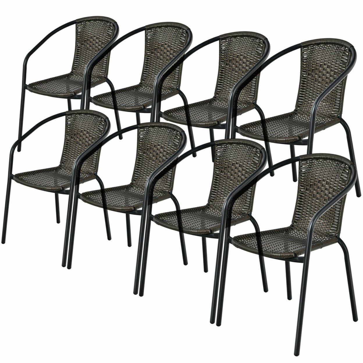 Gymax Patio Rattan Dining Chair Outdoor Stackable Armchair Yard Garden - Black, 8 Pcs