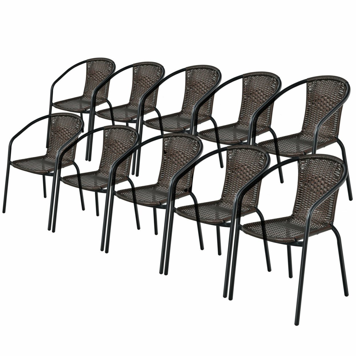 Gymax Patio Rattan Dining Chair Outdoor Stackable Armchair Yard Garden - Brown, 10 Pcs