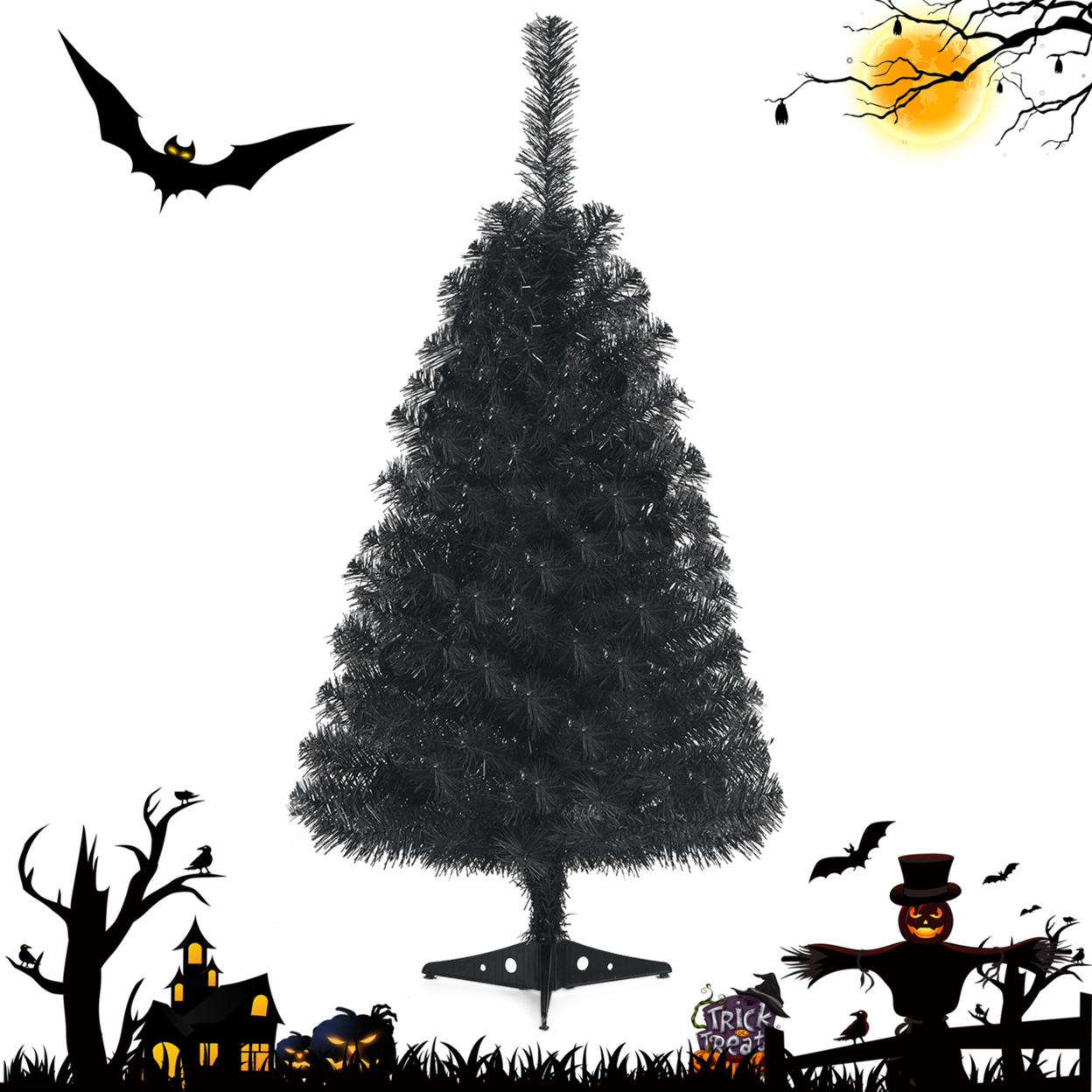 3 Ft Un-lit Black Halloween Tree Artificial Tabletop Christmas Tree