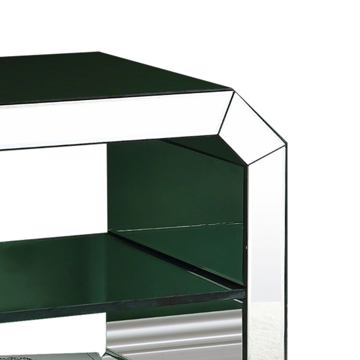 Accent Table With Mirrored Inserts And 1 Glass Shelf, Silver- Saltoro Sherpi