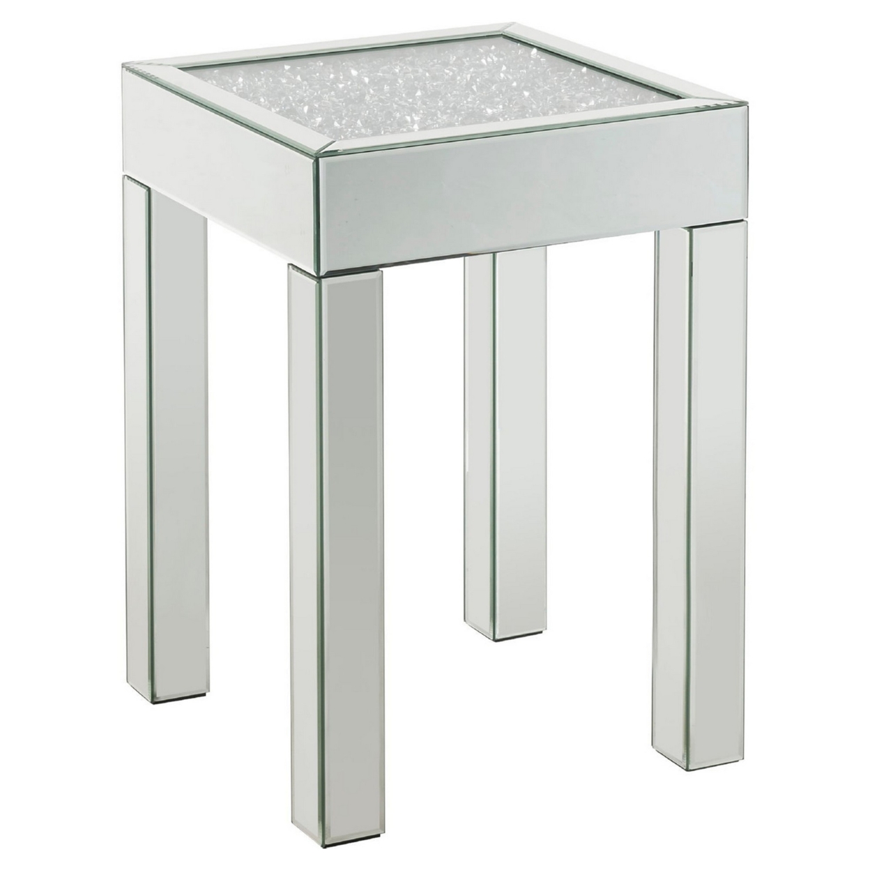 End Table With Faux Acrylic Diamond Top And Block Legs, Silver- Saltoro Sherpi