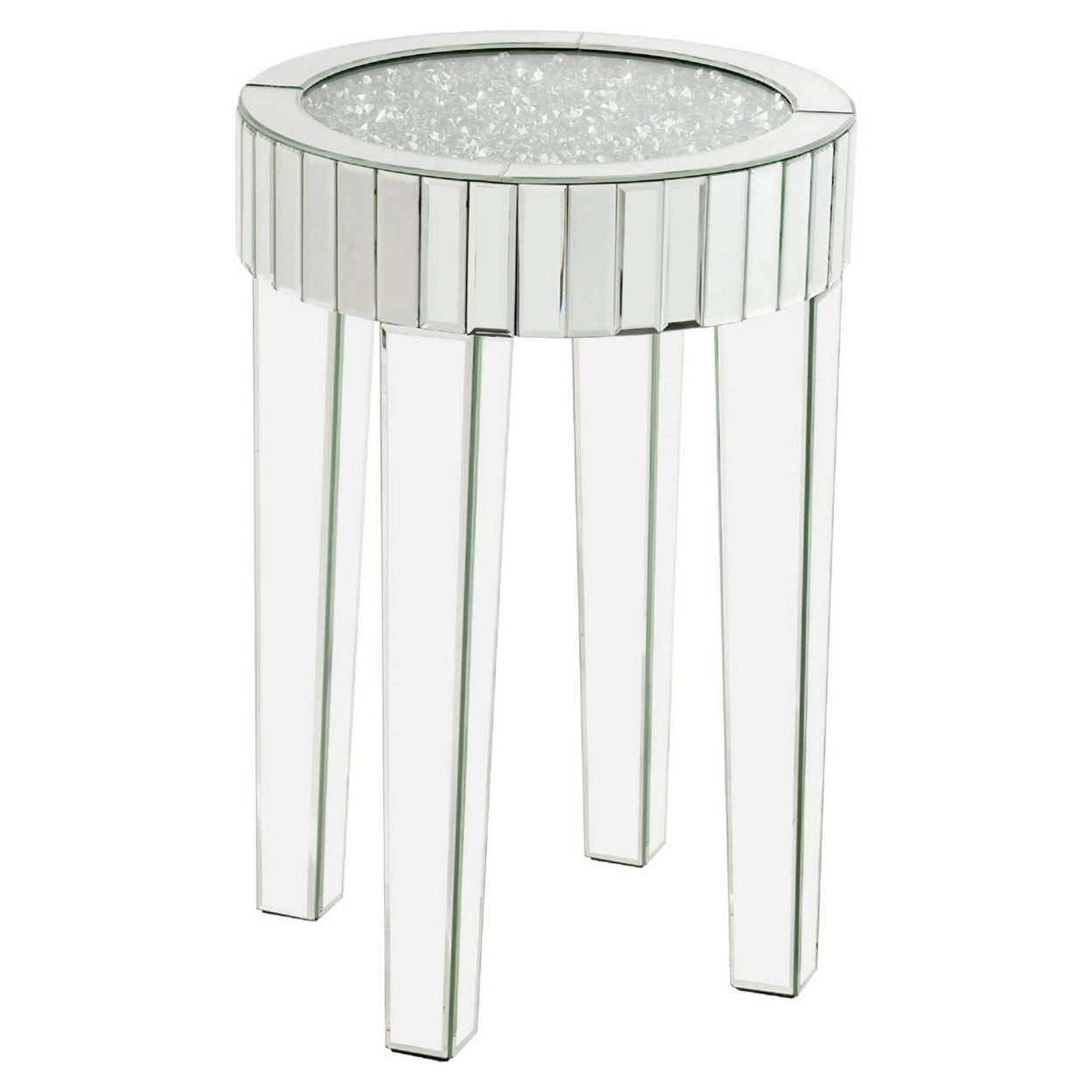 End Table With Mirror Trim And Faux Diamond Inlays, Silver- Saltoro Sherpi