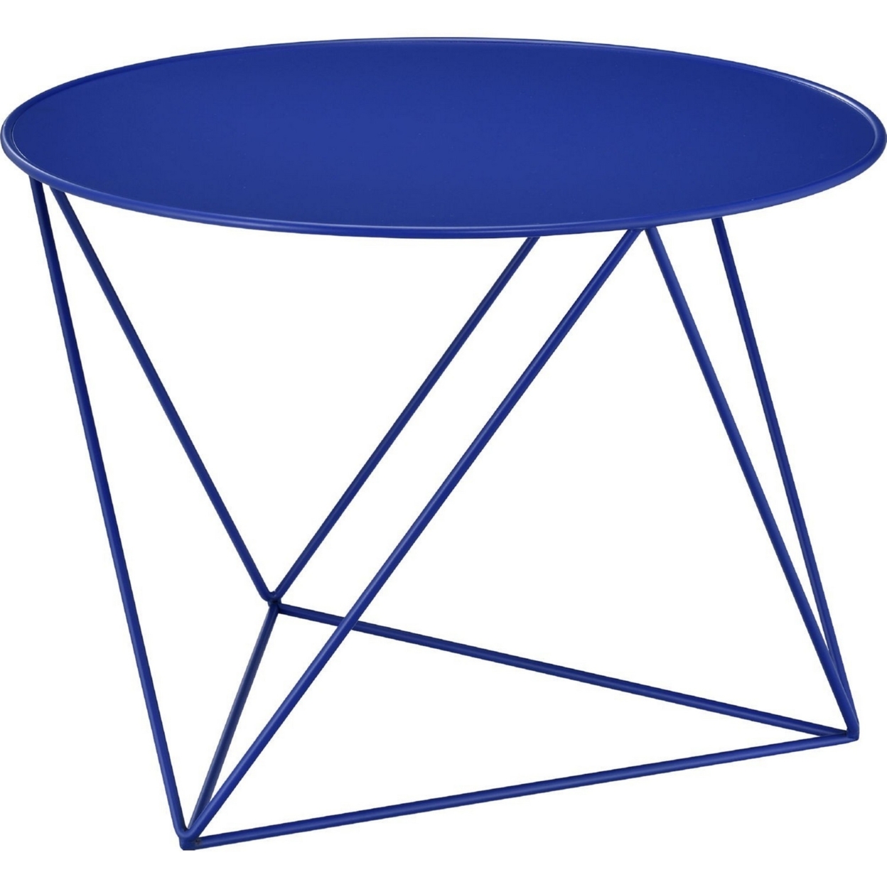 Accent Table With Open Geometric Base And Round Top, Blue- Saltoro Sherpi