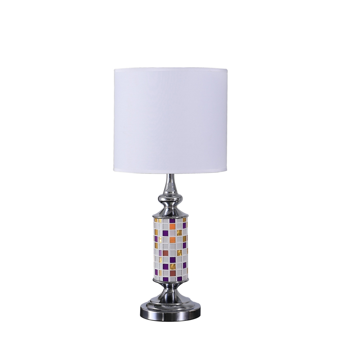 Table Lamp With Glass Cut Out Mosaic Pattern, Silver- Saltoro Sherpi