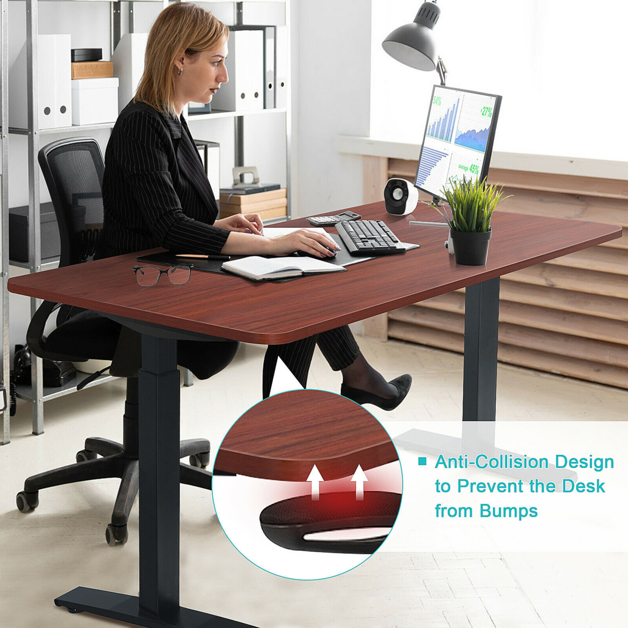 55''x28'' Electric Standing Desk Sit To Stand Workstation Dual Motor - Black
