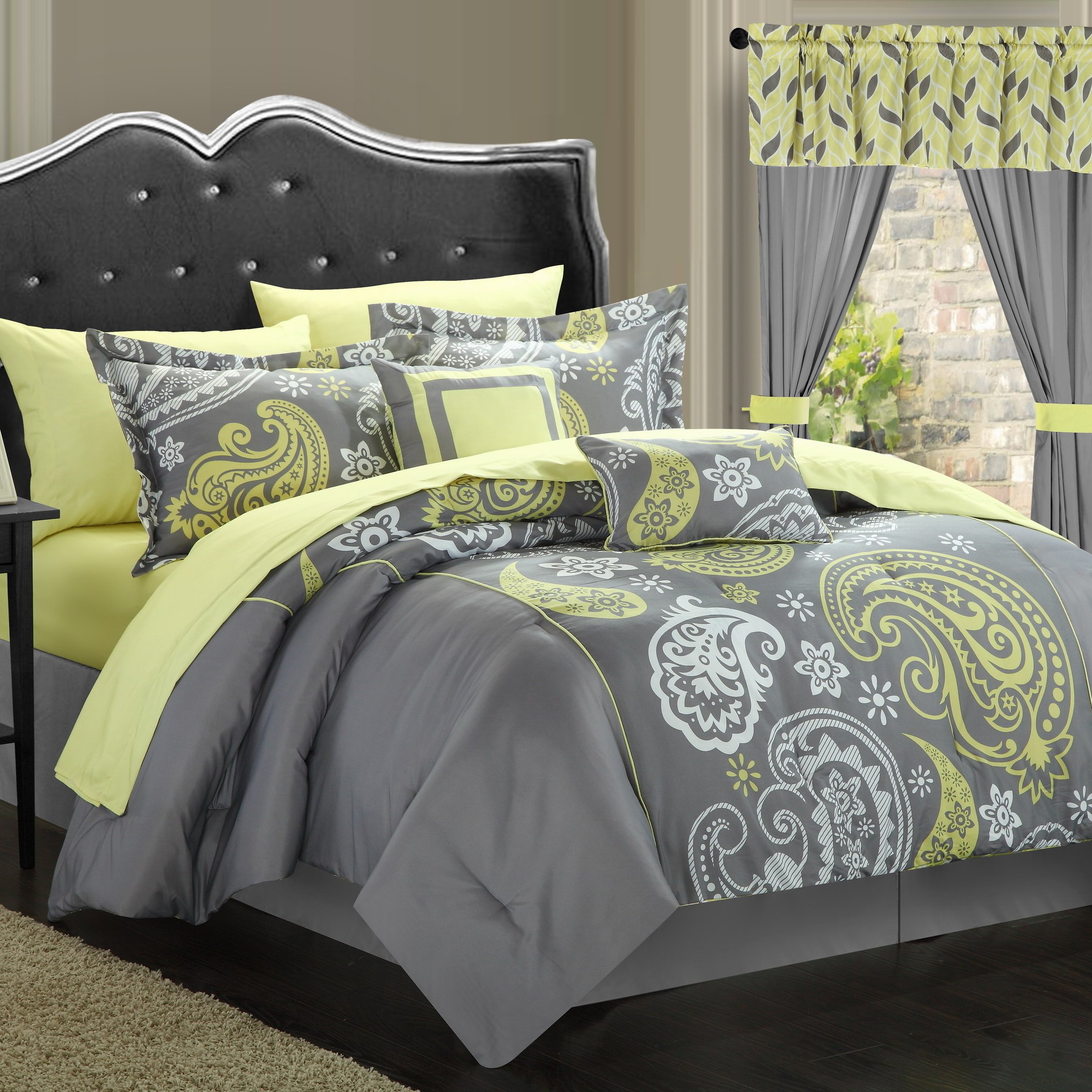 Olivia 20-Piece Paisley Print Reversible Complete Bed In A Bag Comforter Set - Grey, King