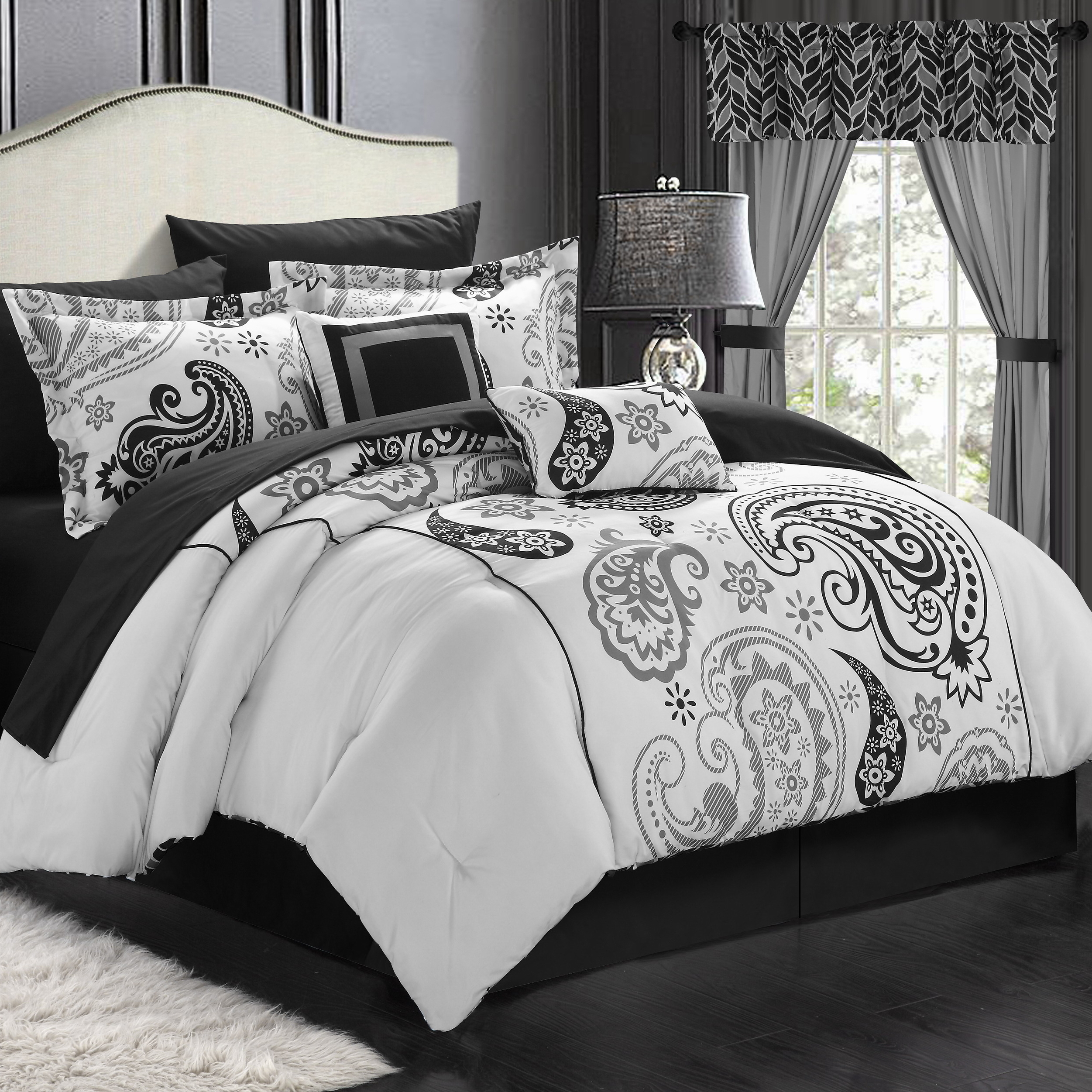 Olivia 20-Piece Paisley Print Reversible Complete Bed In A Bag Comforter Set - Grey, King