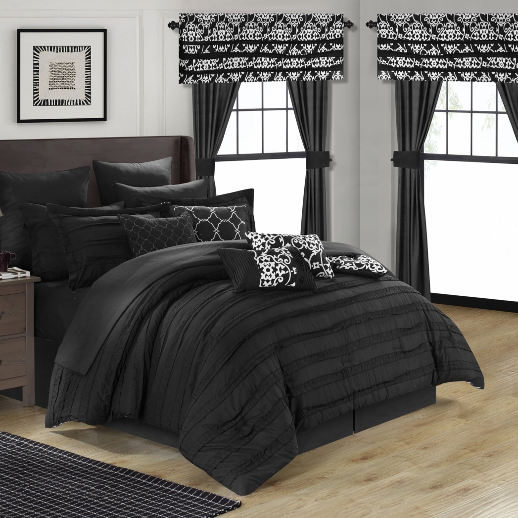 24 Piece Hailee Reversible Printed 2-in-1 Look Comforter Set Includes Sheets - Black, Queen