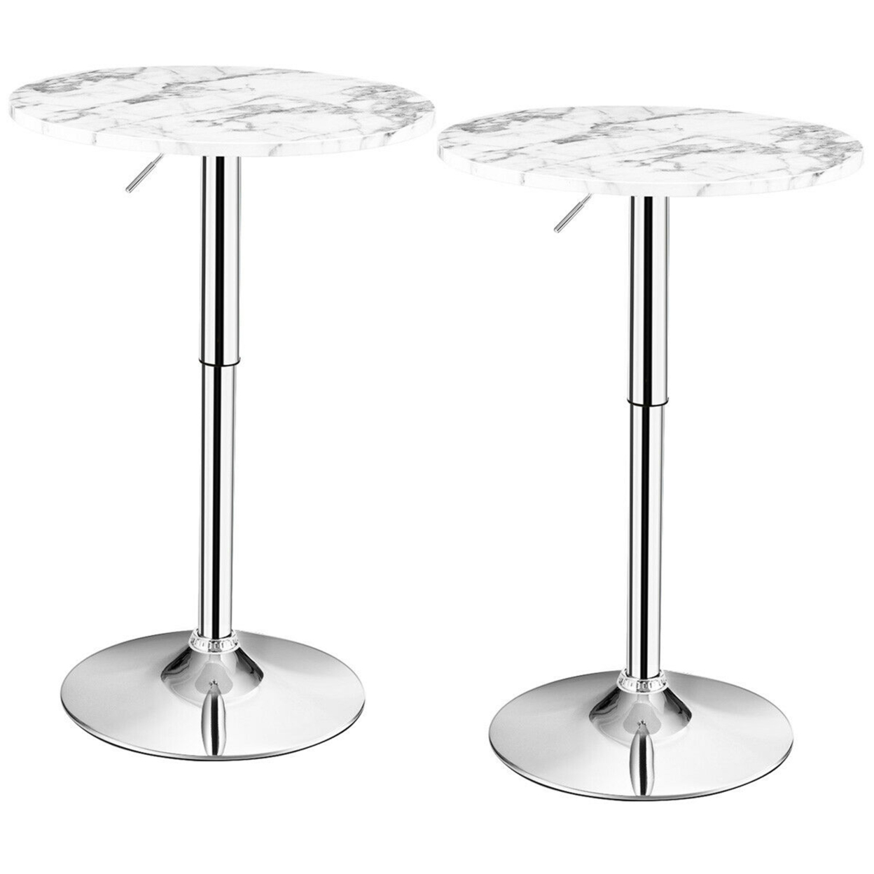 Set Of 2 Round Pub Bar Table Height Adjustable 360-degree Swivel W/ Faux Marble Top