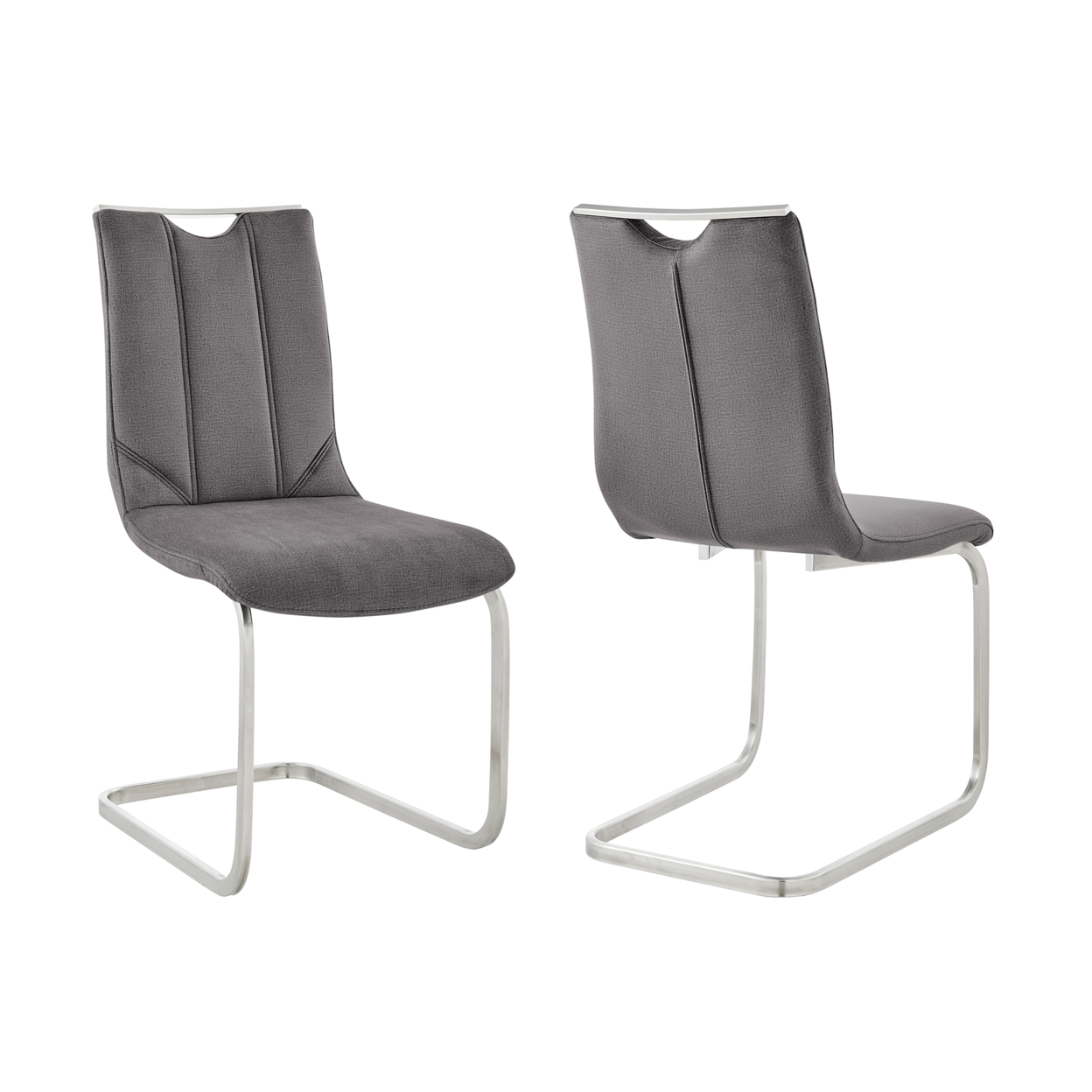 Dining Chair With Metal Cantilever Base, Set Of 2, Gray And Silver - Saltoro Sherpi