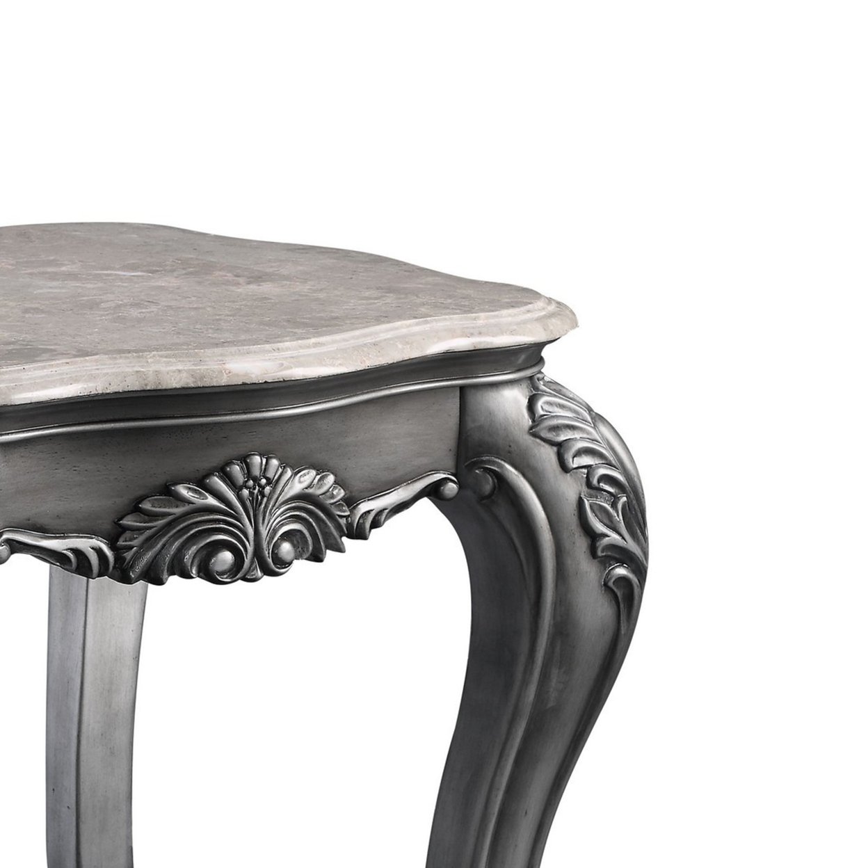 End Table With Marble Top And Queen Anne Legs, Gray- Saltoro Sherpi