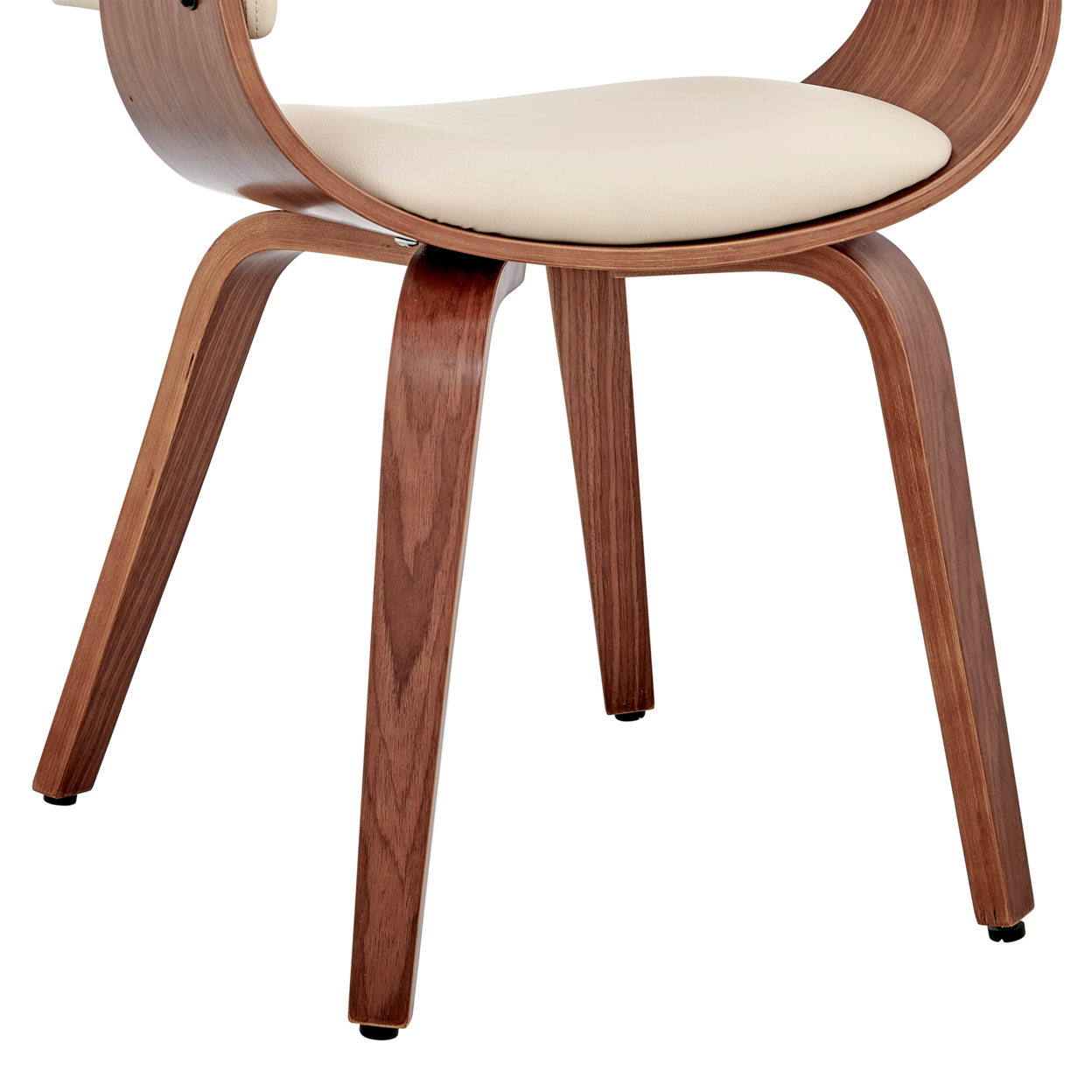 Leatherette Dining Chair With Curved Seat, Cream And Brown- Saltoro Sherpi