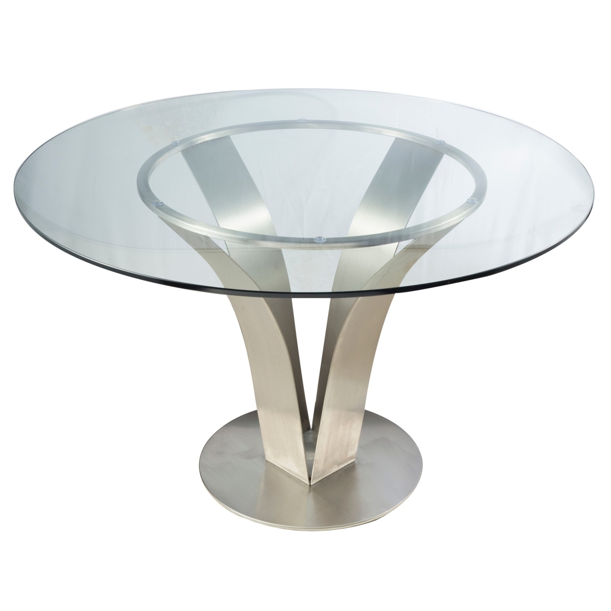 48 Inch Dining Table With Round Glass Top And Metal Base, Chrome- Saltoro Sherpi