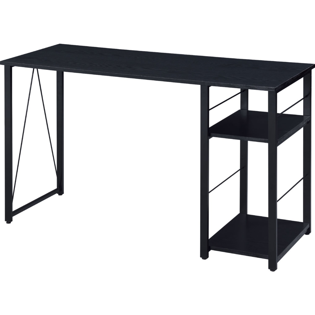 Writing Desk With 2 Tier Side Shelves And Tubular Metal Legs, Black- Saltoro Sherpi