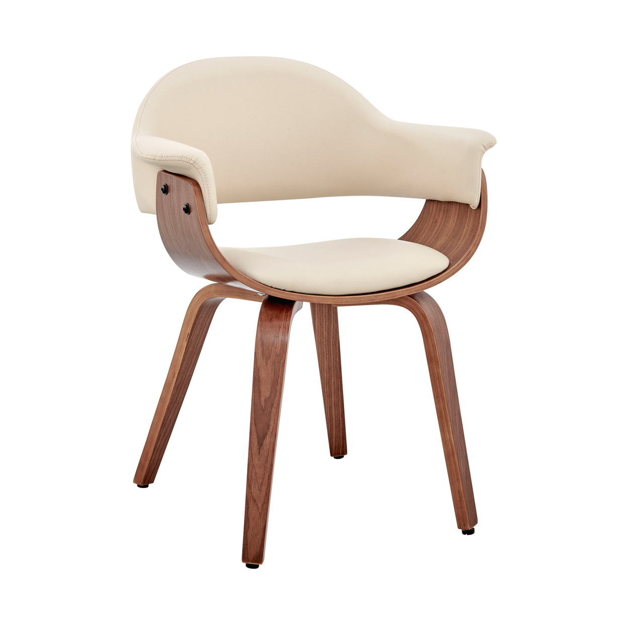 Leatherette Dining Chair With Curved Seat, Cream And Brown- Saltoro Sherpi