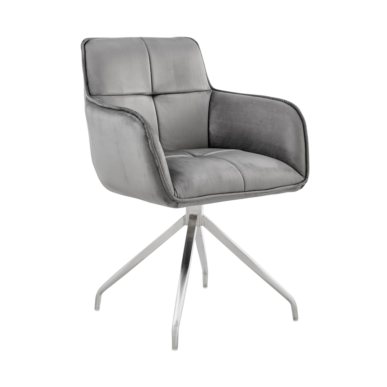 Accent Chair With Square Tufting And Metal Legs, Gray And Silver- Saltoro Sherpi