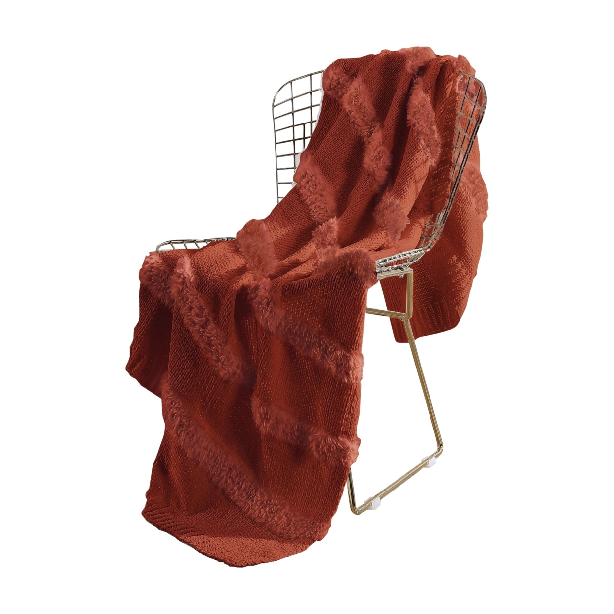 Veria Throw Blanket With Acrylic Faux Fur Embellishment The Urban Port, Red- Saltoro Sherpi