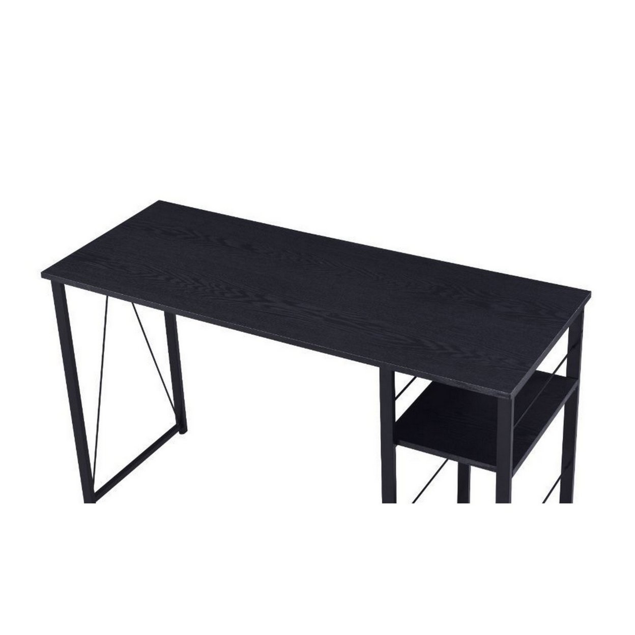 Writing Desk With 2 Tier Side Shelves And Tubular Metal Legs, Black- Saltoro Sherpi