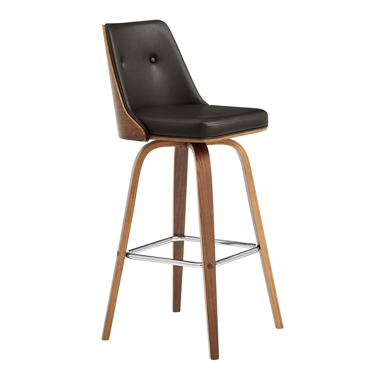 Swivel Bar Stool With Button Tufted Curved Back, Dark Brown- Saltoro Sherpi