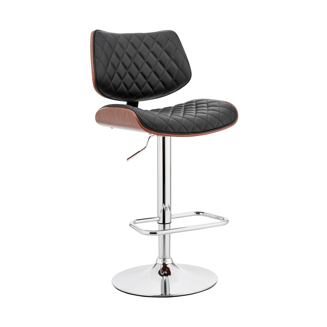 Metal And Faux Leather Adjustable Bar Stool, Black And Silver- Saltoro Sherpi