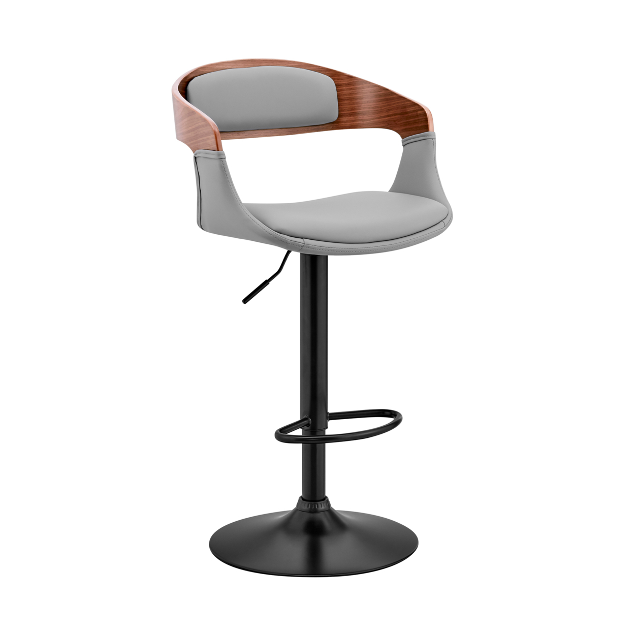 Open Back Faux Leather And Metal Bar Stool, Walnut And Gray- Saltoro Sherpi