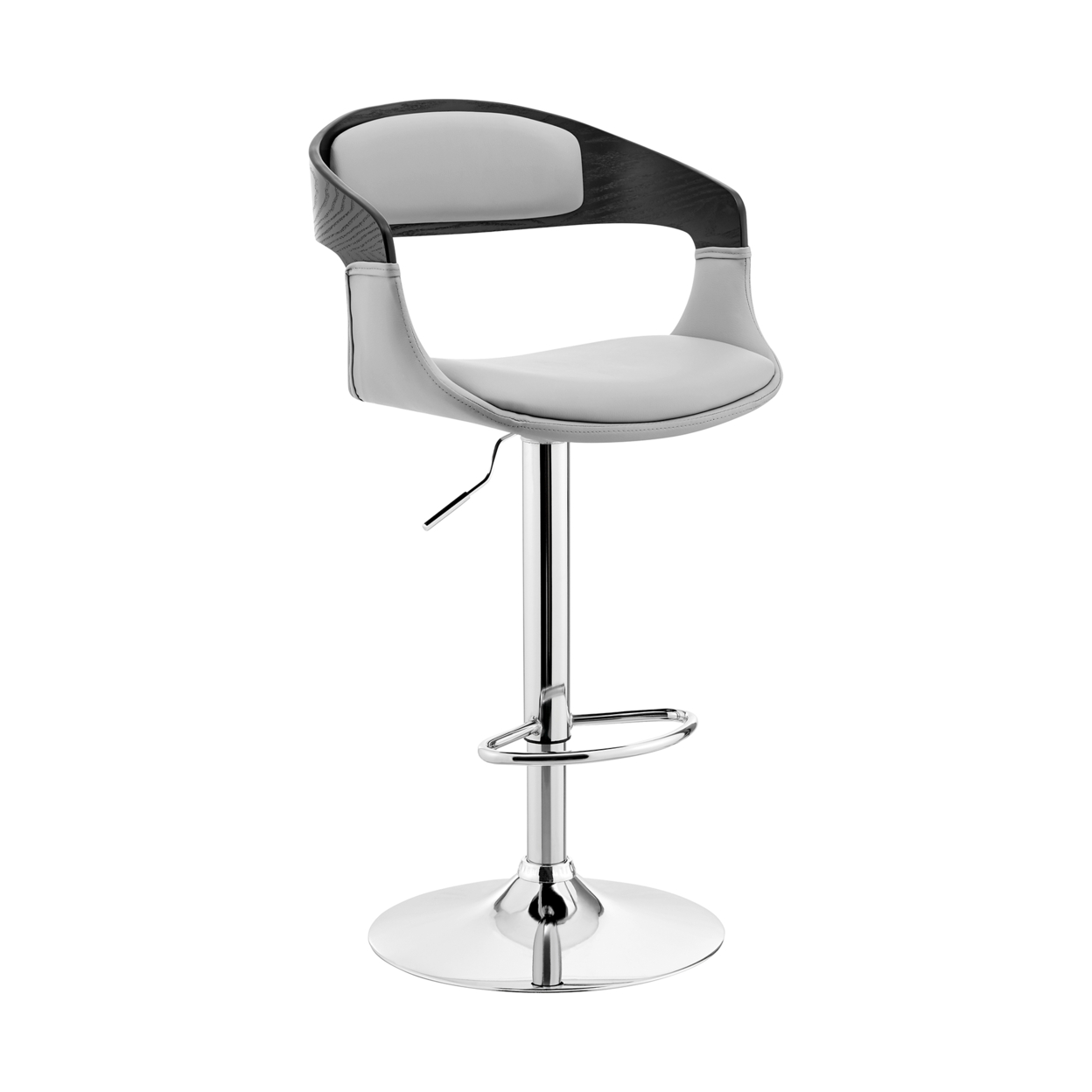Open Back Faux Leather And Metal Bar Stool, Gray And Black- Saltoro Sherpi