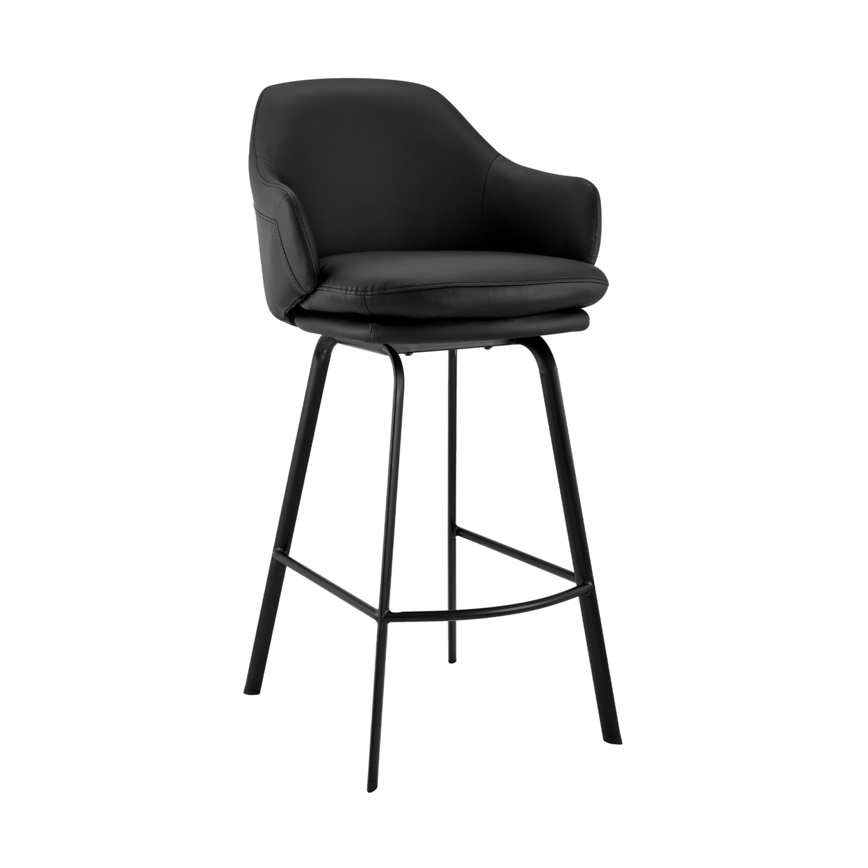 26 Inch Metal And Faux Leather Swivel Counter Stool, Black- Saltoro Sherpi