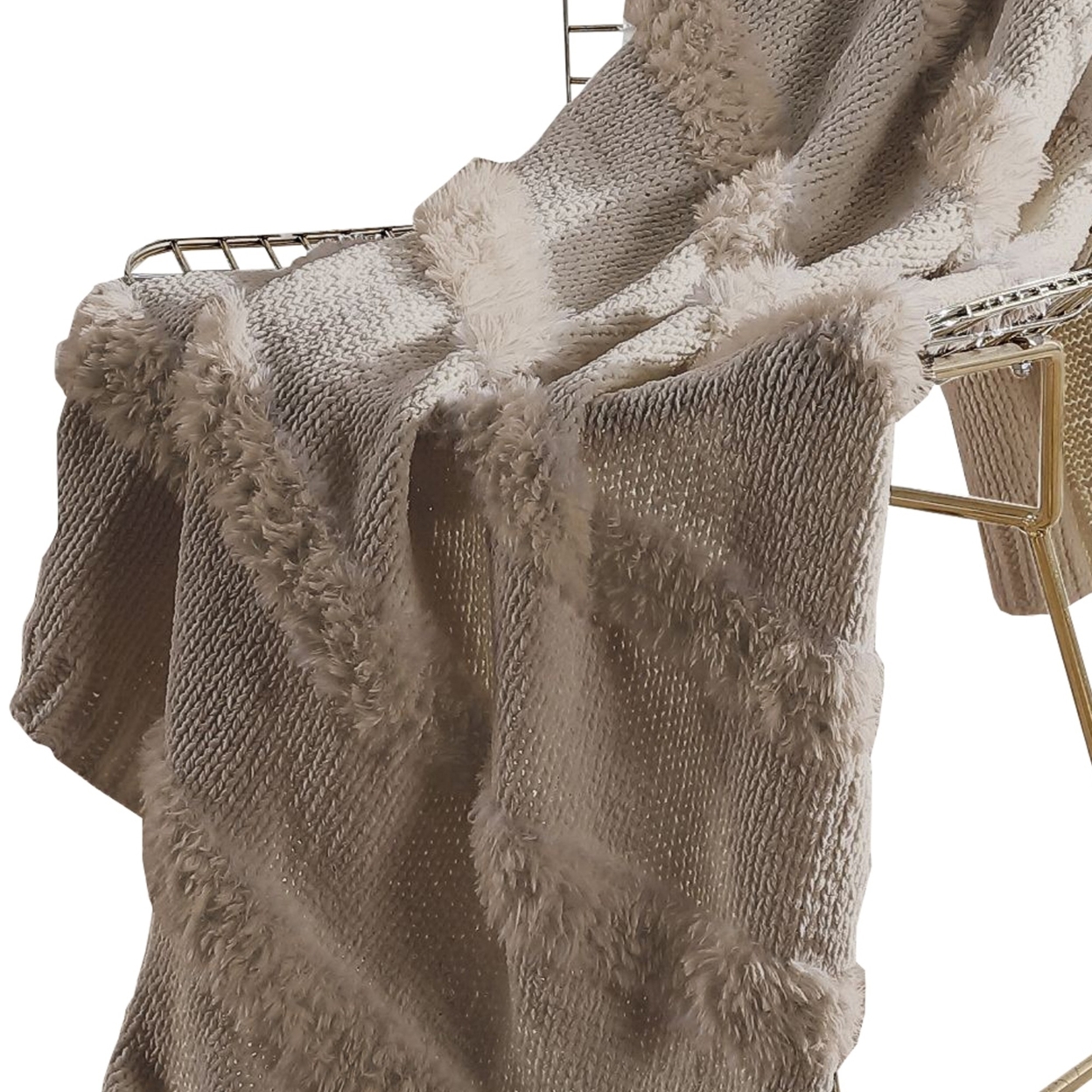 Veria 50 X 60 Throw Blanket, Acrylic Faux Fur, Beige- Saltoro Sherpi