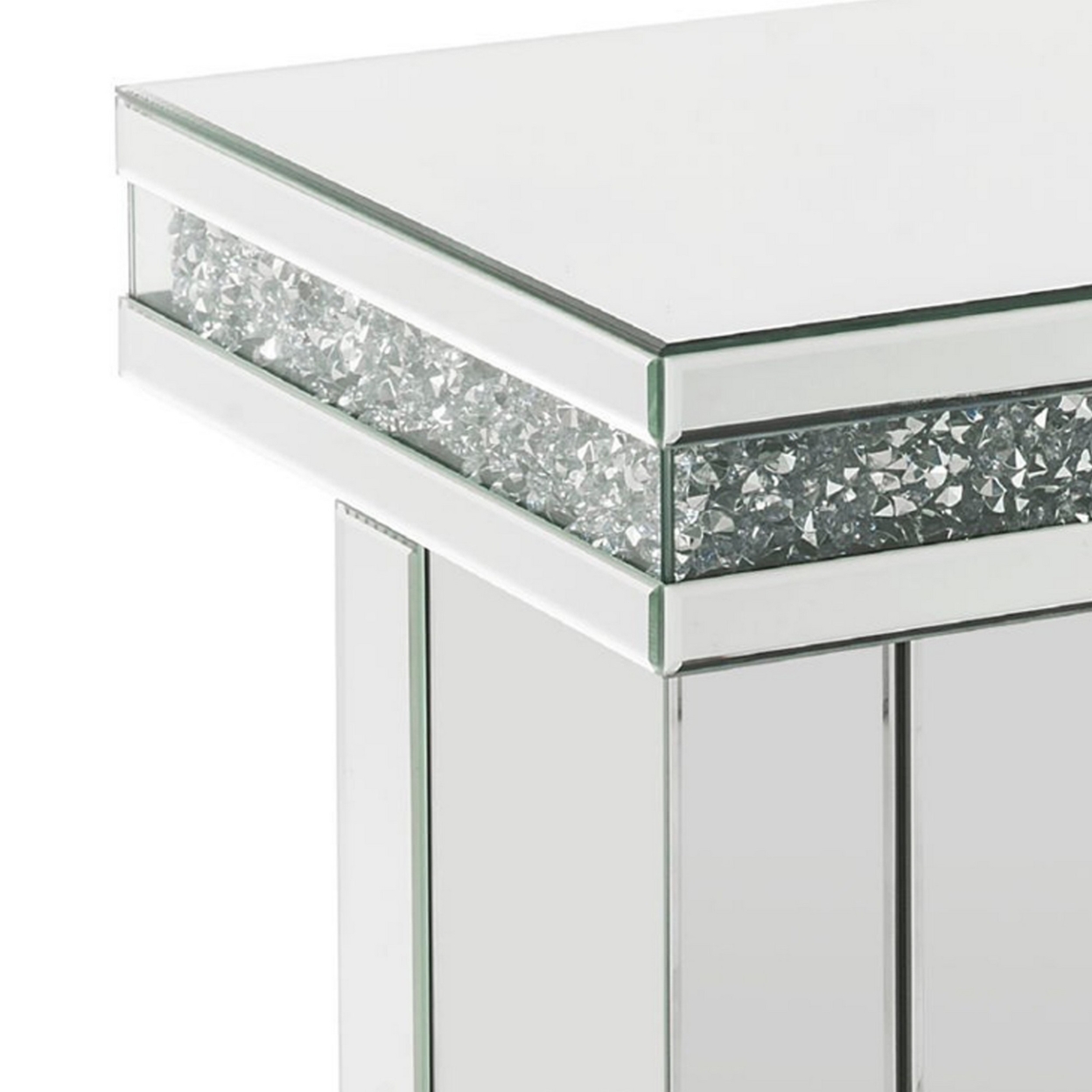 End Table With Encrusted Faux Acrylic Inlay And Cross Base, Silver- Saltoro Sherpi