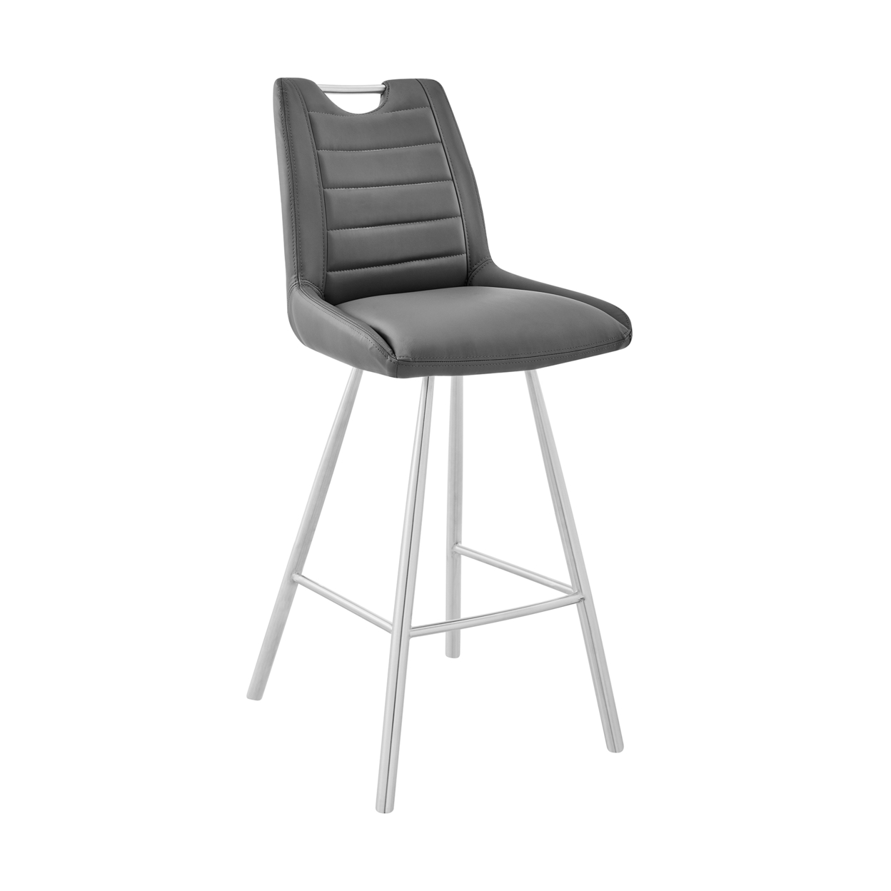 26 Inch Faux Leather Counter Height Bar Stool, Silver And Charcoal- Saltoro Sherpi
