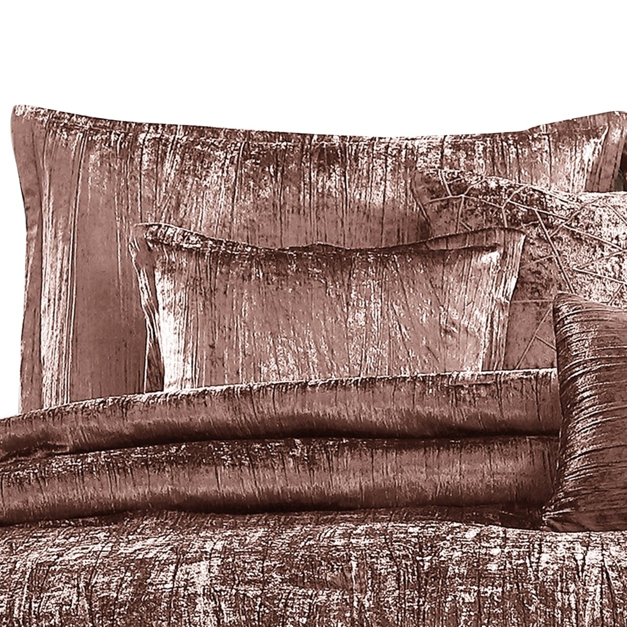 7 Piece Queen Comforter Set With Shimmering Appeal, Pink- Saltoro Sherpi