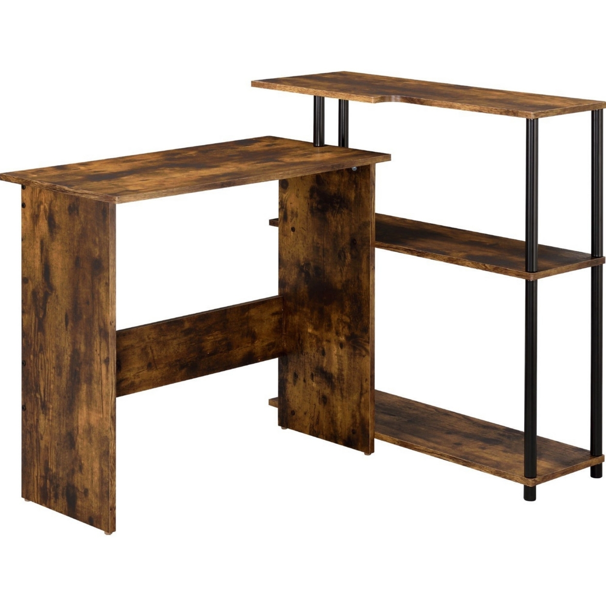 Writing Desk With L Shaped Design And Rough Hewn Saw Texture, Brown- Saltoro Sherpi