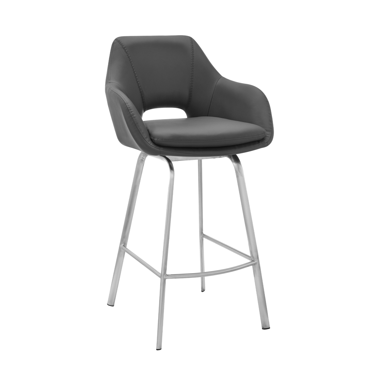 30 Inch Leatherette And Metal Swivel Bar Stool, Gray And Silver- Saltoro Sherpi