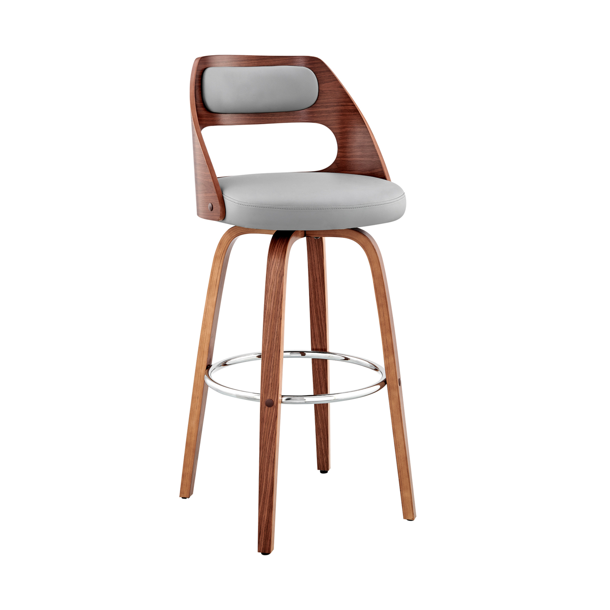 30 Inch Leatherette Barstool With Cut Out Back, Gray And Brown- Saltoro Sherpi