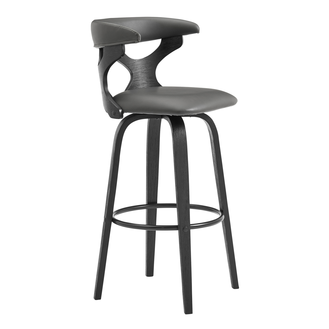 26 Inch Faux Leather Swivel Counter Stool, Black And Gray- Saltoro Sherpi