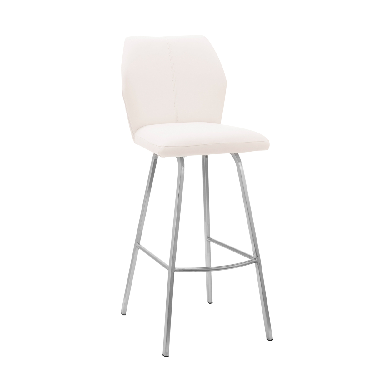 26 Inch Metal Frame Leatherette Counter Stool, Silver And White- Saltoro Sherpi